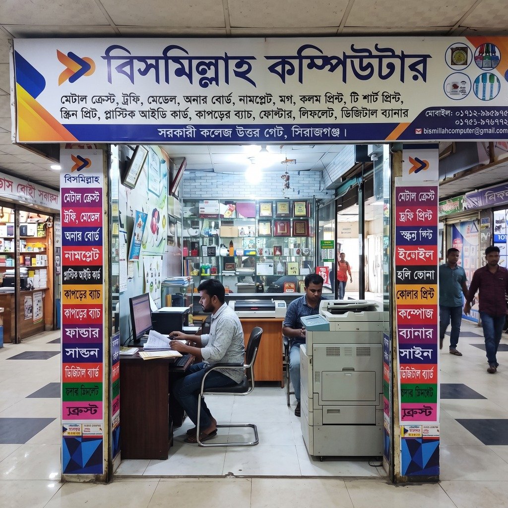 বিসমিল্লাহ কম্পিউটার সিরাজগঞ্জ দোকান ও প্রিন্টিং প্রেস